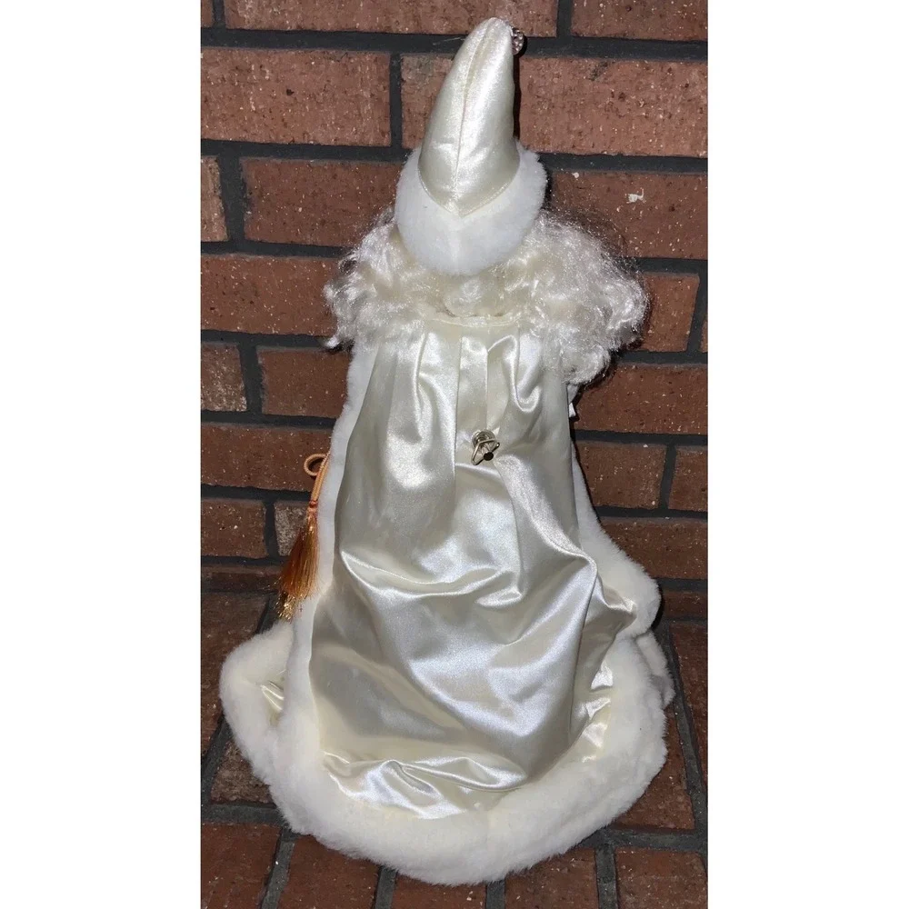 Vintage White Satin Santa Claus Tree Topper Faux Fur Father‎ Christmas Musical